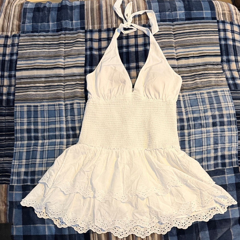 Hollister White Halter Romper/Dress with pockets